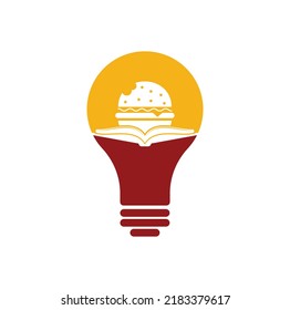 Burger book bulb shape concept logo design vector. Books and Burger Cafe Logo Isolated Vector