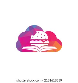 Burger book cloud shape concept logo design vector. Books and Burger Cafe Logo Isolated Vector	
