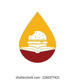 Burger book drop shape concept logo design vector. Books and Burger Cafe Logo Isolated Vector