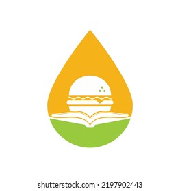 Burger book drop shape concept logo design vector. Books and Burger Cafe Logo Isolated Vector	
