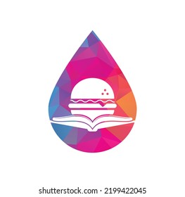 Burger book drop shape concept logo design vector. Books and Burger Cafe Logo Isolated Vector	
