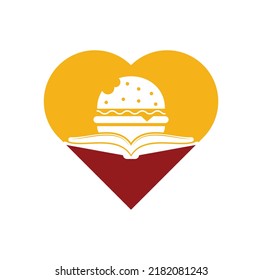 Burger book heart shape concept logo design vector. Books and Burger Cafe Logo Isolated Vector