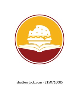 Burger book logo design vector. Books and Burger Cafe Logo Isolated Vector	