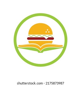 Burger book logo design vector. Books and Burger Cafe Logo Isolated Vector