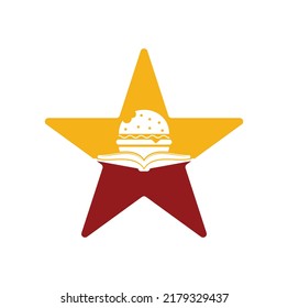 Burger book star shape concept logo design vector. Books and Burger Cafe Logo Isolated Vector	