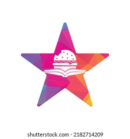 Burger book star shape concept logo design vector. Books and Burger Cafe Logo Isolated Vector	