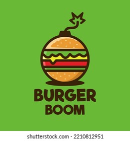 Burger And Boom Logo Design, Cartoon Flat Design Style