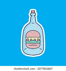 Hamburguesa en la ilustración del frasco. Gráficos vectoriales para impresiones de merch y otros usos.