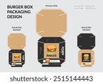 Burger Box Design, Burger Box Packaging Template Design, Burger Box Die Cut Line, Ready For Print.