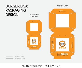 Burger Box Design, Burger Box Packaging Template Design, Burger Box Die Cut Line, Ready For Print.