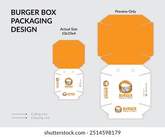 Burger Box Design, Burger Box Packaging Template Design, Burger Box Die Cut Line, Ready For Print.