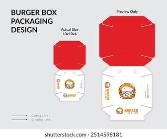 Burger Box Design, Burger Box Packaging Template Design, Burger Box Die Cut Line, Pronto Para Impressão.