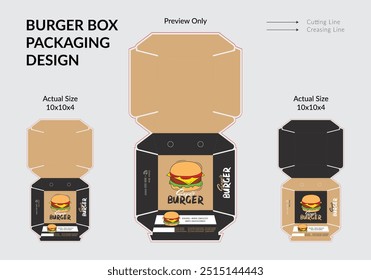 Burger Box Design, Burger Box Packaging Template Design, Burger Box Die Cut Line, Pronto Para Impressão.