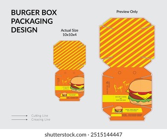 Burger Box Design, Burger Box Packaging Template Design, Burger Box Die Cut Line, Ready For Print.