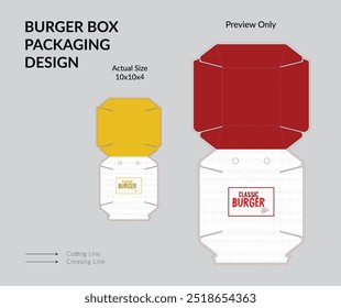 Burger Box Design, Burger Box Packaging Template Design, Burger Box Die Cut Line, Ready For Print.