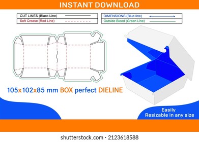 Burger Box Dieline Template, Fast Food Burger Box Packaging Dieline Template And 3D Box