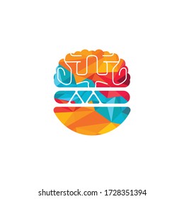 Plantilla de diseño del logotipo del vector del cerebro de la hamburguesa. Diseño del logotipo del Café de comida rápida.