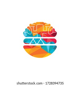 Burger Brain Vector Logo Design Template. Fast Food Cafe Logo Design.