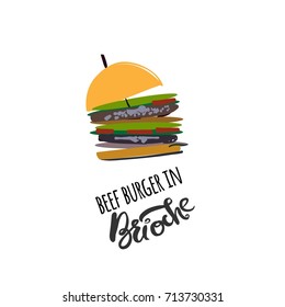Burger in brioche  illustration for menu, cards, patterns, wallpaper. 