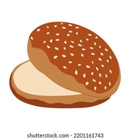 El bollo de la hamburguesa dibujó pan a mano. Ilustración vectorial plana para panadería, pastelería. Burger bun como elemento de diseño de comida. Pan aislado en blanco