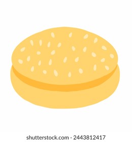 Burger bun with sesame seeds icon in cartoon flat style. Vector illustration isolated on white background. For menu, poster, infographic, restaurant.