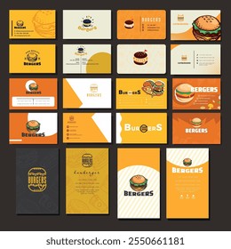 Burger business card templates collection flat classic hand drawn