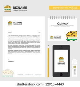 Burger Business Letterhead, Calendar 2019 and Mobile app design vector template