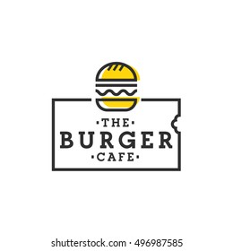 Burger cafe. Burger logo, emblem, label