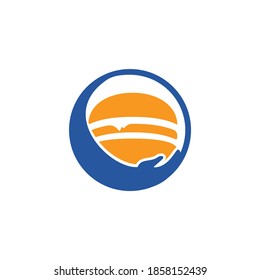 Burger care vector logo design. Vector burger and hand logo combination.	