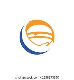 Diseño del logotipo vectorial de cuidado de hamburguesas. Burguesa vectorial y combinación de logotipo de mano.	