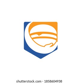 Burger care vector logo design. Vector burger and hand logo combination.	