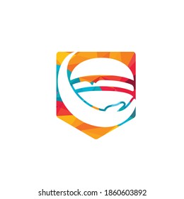 Diseño del logotipo vectorial de cuidado de hamburguesas. Burguesa vectorial y combinación de logotipo de mano.	