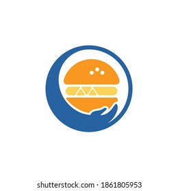 Burger care vector logo design. Vector burger and hand logo combination.	