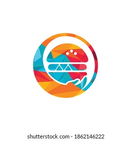 Burger Care Vektorlogo Design. Vektorburger und Hand-Logo-Kombination.	