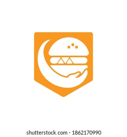 Diseño del logotipo vectorial de cuidado de hamburguesas. Burguesa vectorial y combinación de logotipo de mano.	