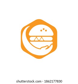 Burger care vector logo design. Vector burger and hand logo combination.	