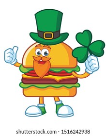 burger cartoon character mascot design vector with green hat patrick day