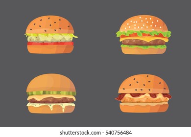 Burger cartoon fast food set. cheeseburger and hamburger vector illustration