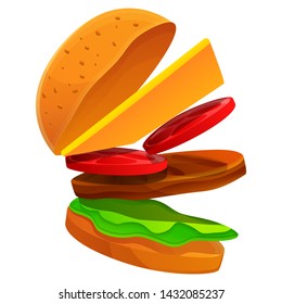 burger cartoon icon, vector illustration