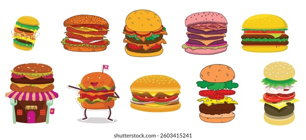 Burger cartoon, Burger illustration collection.