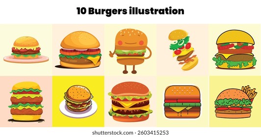Burger cartoon, Burger illustration collection.