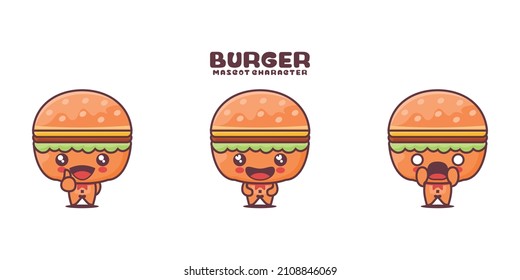 burger cartoon illustration, with different expressions, isolated on a white background.