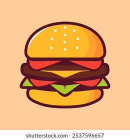 Burger Cartoon Illustration Vector Icon, Good for Fast Food Brand