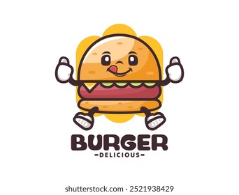 burger cartoon mascot vector illustration. in outline style.