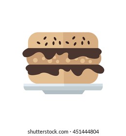 burger cartoon on dish  brown