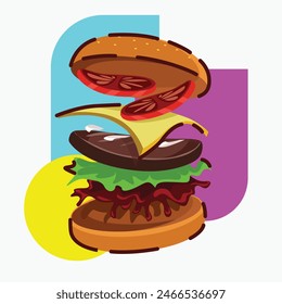 burger ilustración de estilo de dibujos animados, colección de Arte vectorial