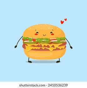 Burger in cartoon style. Vector on isolated background.