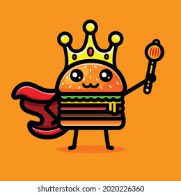 Burger Cartoon Vector Design Wearing King Crown