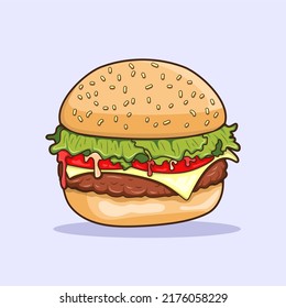 Burger cartoon Vector Illustration on blue background