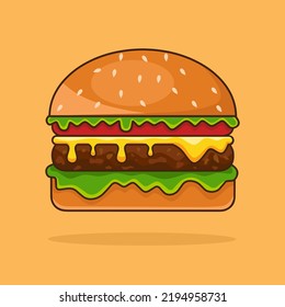 Burger Cartoon Vector Illustration. Suitable for Sticker, Symbol, Logo, Icon, Clipart, Etc